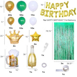 145pcs Green & Gold Birthday Decorations with Garland, Banner  Foil Balloons