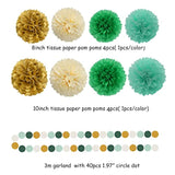 Sage-Green Beige-Gold Baby Bridal-Shower Decorations - 30Pcs Rustic Wedding Tissue Pom Poms,Tassel Garland Banner,Birthday Gender Reveal Bachelorette Engagement Party Decor Bunting