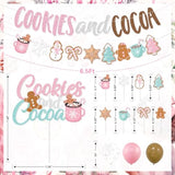 Cookies And Cocoa Party Decorations, Pink Cookies And Cocoa Banner Christmas Gingerbread Man Banner Cake Topper Balloons For Christmas Hot Cocoa Bar Supplies Birthday Party Decorations