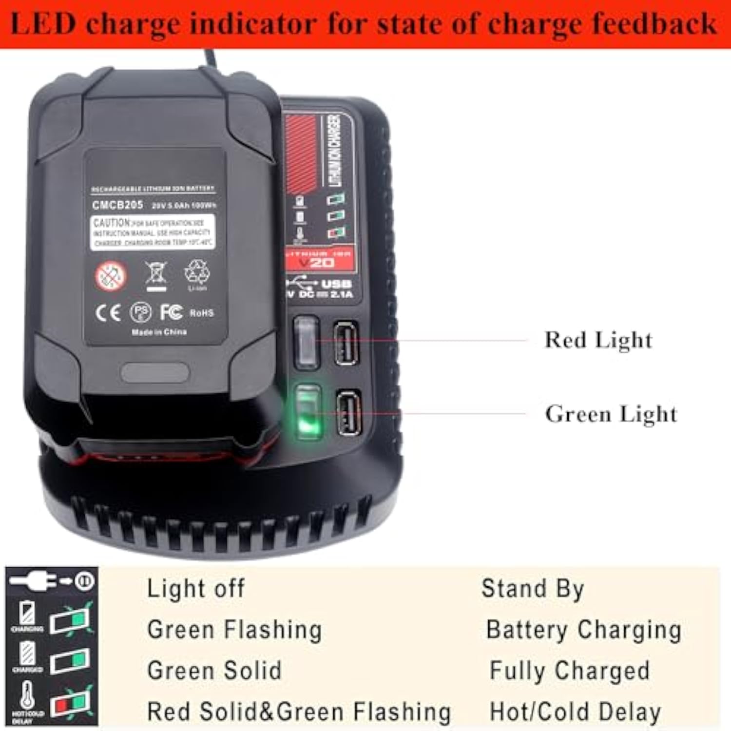 Replacement For 20V Craftsman V20 Lithium-Ion Battery Charger Cmcb100 Cmcb101 Cmcb124 Cmcb102 For Cmcb201 Cmcb202 Cmcb203 Cmcb204 Cmcb205 Cmcb209 Power Tool Batteries