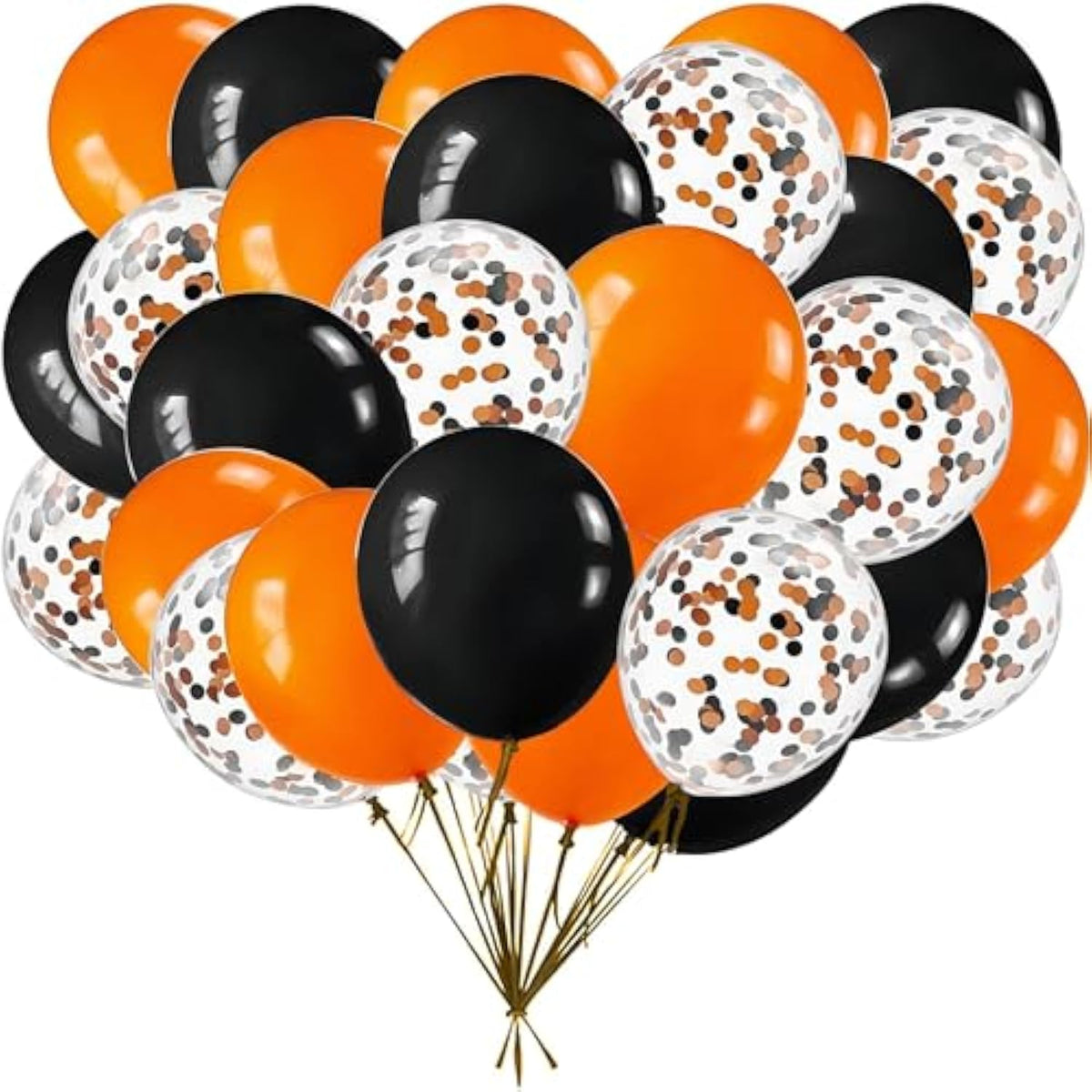 Orange & Black Confetti Balloon Set - 50 Piece Halloween Party Decoration