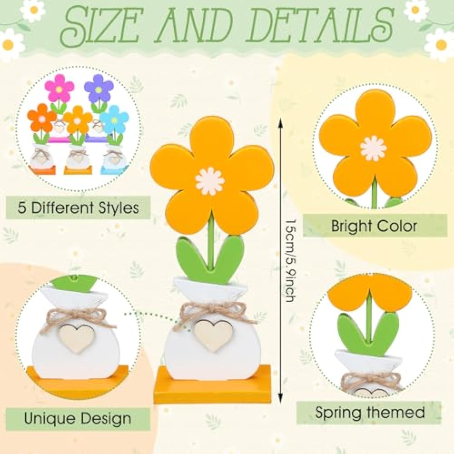 5 Pcs Spring Decorations Flower Butterfly Tiered Tray Wood Table Signs Rustic Table Centerpieces Spring Shelf Sitter Decor Farmhouse For Home Housewarming Diy Craft(Flower)
