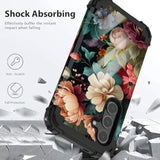 Unique Flower Pattern Compatible With Samsung Galaxy S25 Plus Case,Heavy Duty Dual Layer Shockproof Full-Body Protective Sturdy Hybrid Cute Rugged Case For Women,Girls,Kids-Black Floral