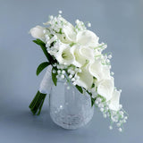 Wedding Bouquets For Bride Bridesmaid, Artificial Flower Wedding Bridal Tossing Bouquet For Wedding Ceremony Anniversary Home Decor (White Calla Lily Bouquet)