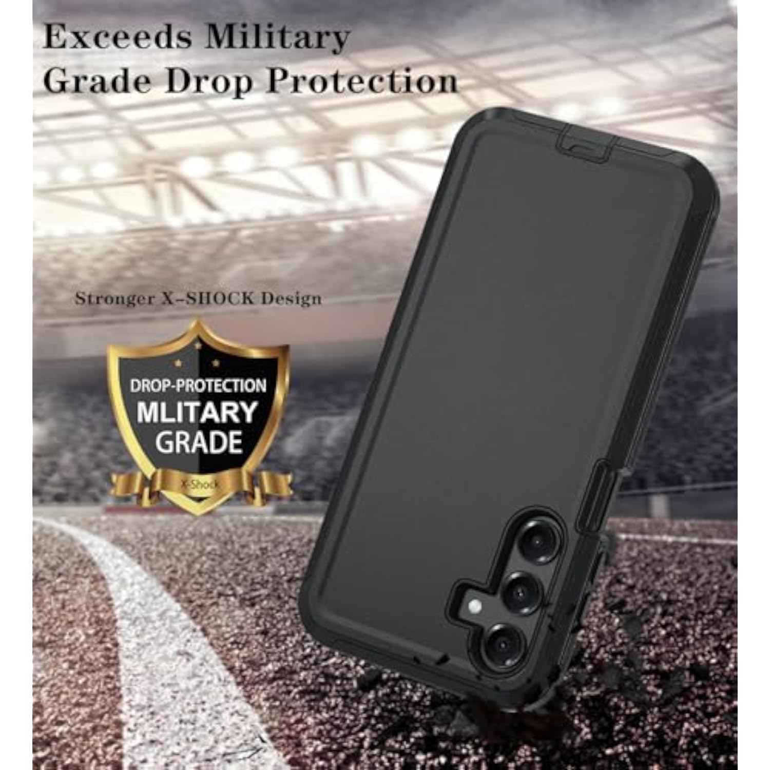 for Samsung Galaxy A16 5G Phone Case, Black - 3-Layer Heavy Duty Full-Body Protector with Raised Edges and Precise Hole Position