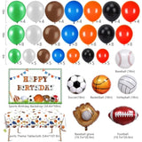 130pcs Sports Party Decor Kit – Balloon Arch, Backdrop & Tablecloth for Kids’ Sports Birthday