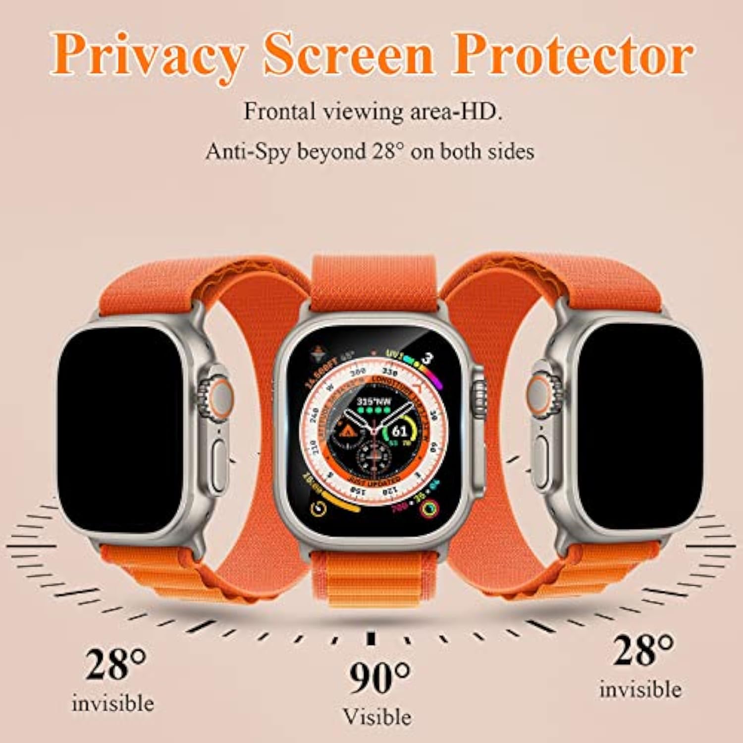 [ 3 Pack Privacy Screen Protector Compatible For Watch Ultra 2 / Ultra 49Mm, Tempered Glass Anti-Spy Waterproof Anti-Scratch Bubble-Free Film For Iwatch Ultra Accessories