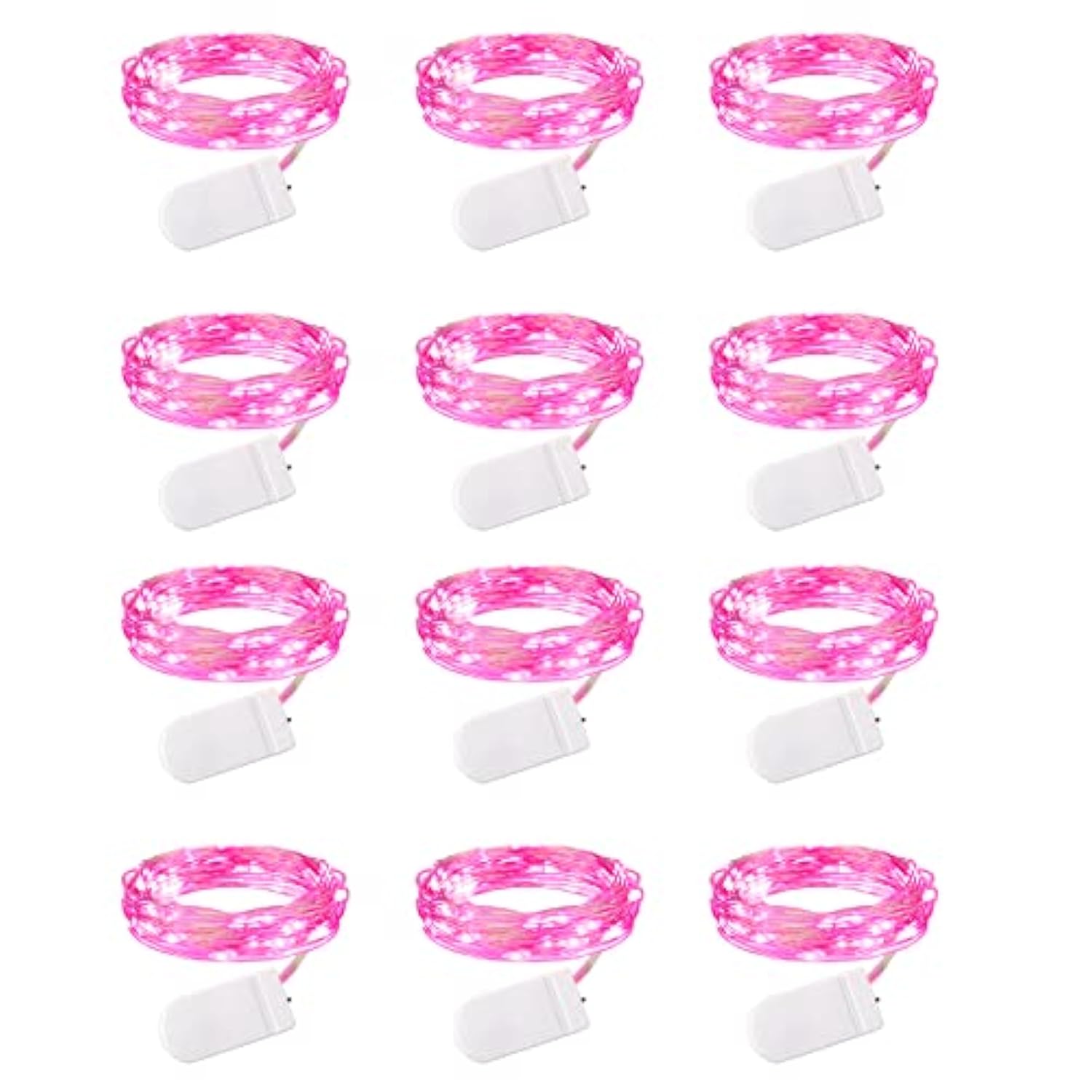 Valentine'S Day 12 Pack Pink Led Fairy Lights Battery Operated String Lights Waterproof Silver Wire 7 Feet 20 Led Firefly Starry Moon Lights For Diy Wedding Party Bedroom
