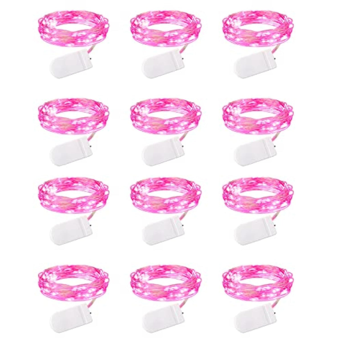 Valentine'S Day 12 Pack Pink Led Fairy Lights Battery Operated String Lights Waterproof Silver Wire 7 Feet 20 Led Firefly Starry Moon Lights For Diy Wedding Party Bedroom