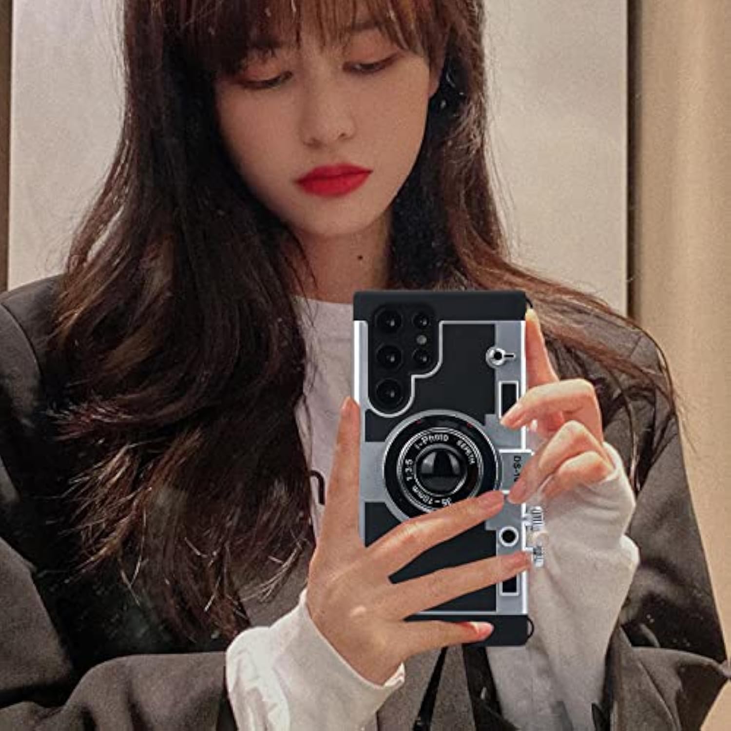 Phone Case For Samsung Galaxy S22 Ultra Camera Case Vintage Cover With Removable Neck Strap