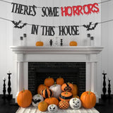 Theres Some Horrors in This House Banner Black Bat Glitter Haunted Party Decor