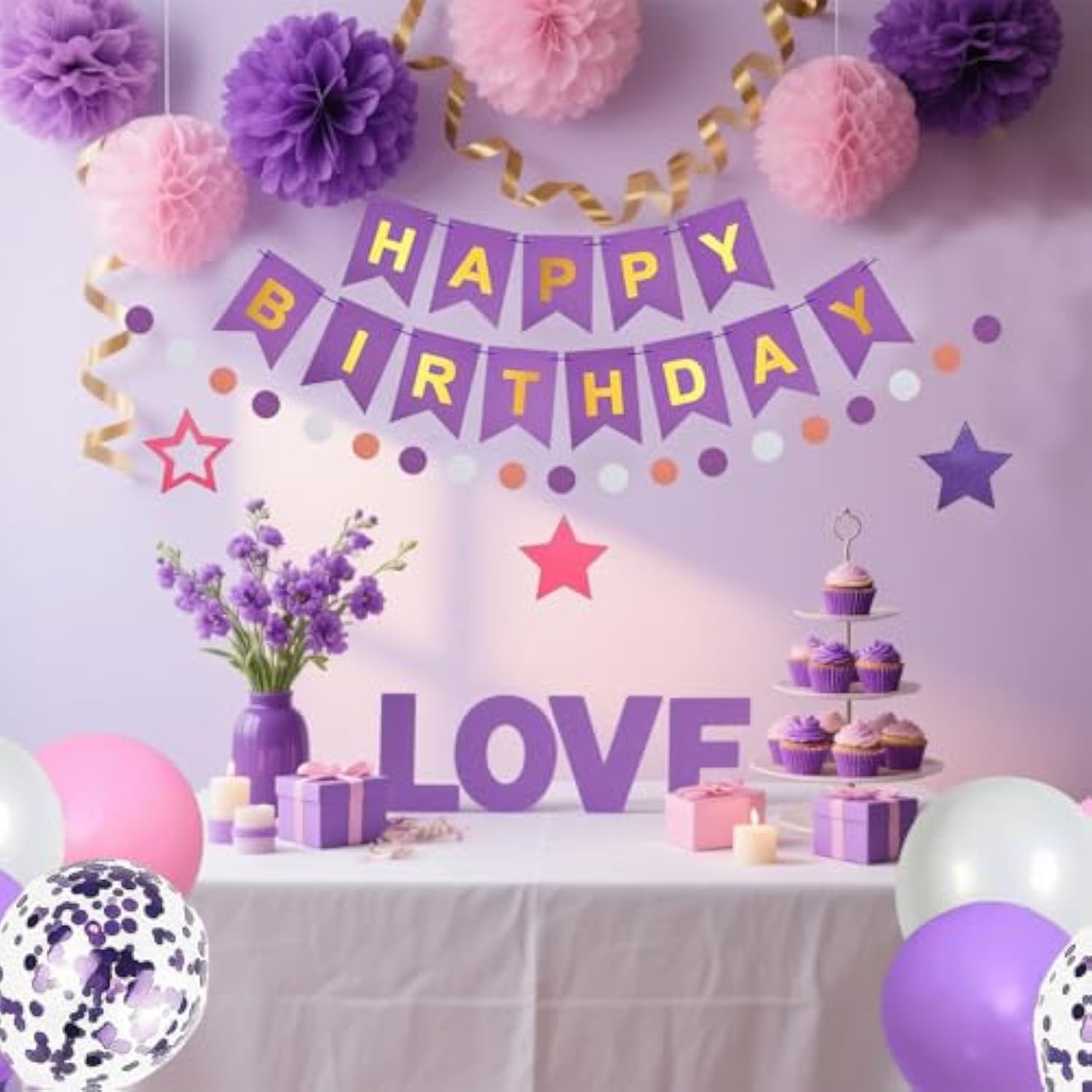 Champagne Gold Beige Birthday Decorations With Happy Birthday Banner Paper Fans Tissue Paper Pompoms Paper Tassel Hanging Swirl Circle Dot Garland Neutral Party Decor (Champagne Gold)