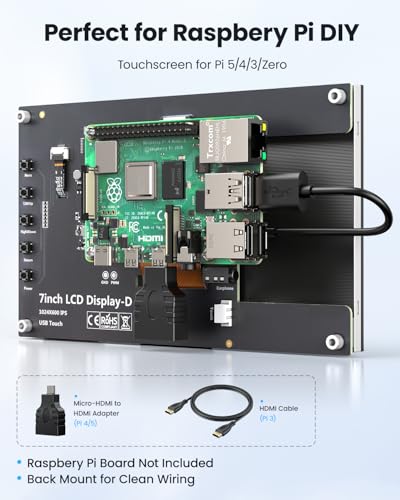Raspbery Pi Screen 7-Inch: 1024×600 Lcd Capacitive Touchscreen Monitor With Stand, Mini Portable Hdmi Monitors Ips Touch Display For Raspbery Pi 5/4/3/2/Zero, Windows/Linux/Android