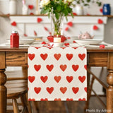 Love Heart Valentine'S Day Table Runner, Seasonal Anniversary Kitchen Dining Table Decoration For Indoor Home Party 13X72 Inch