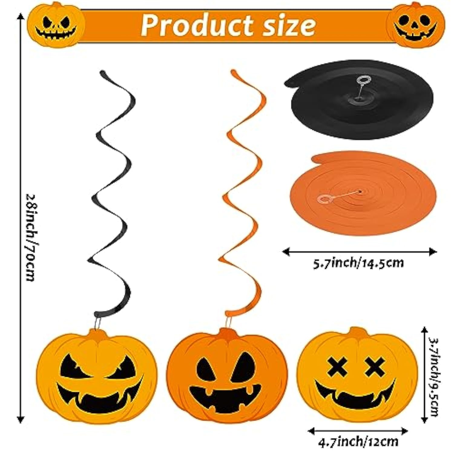 60PCS Halloween Pumpkin Party Swirls Decorations, Black & Orange Hanging Decor