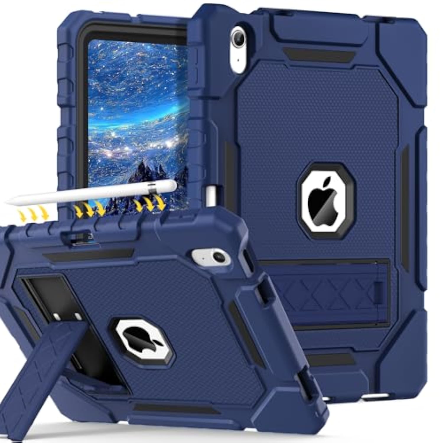 For Ipad A16 Case 11Th Generation 11 Inch 2025 / Ipad 10Th Generation Case 10.9 Inch 2022, Heavy Duty Grade Shockproof Cover With Pencil Holder For I Pad 11/10 Gen (Navy Blue)