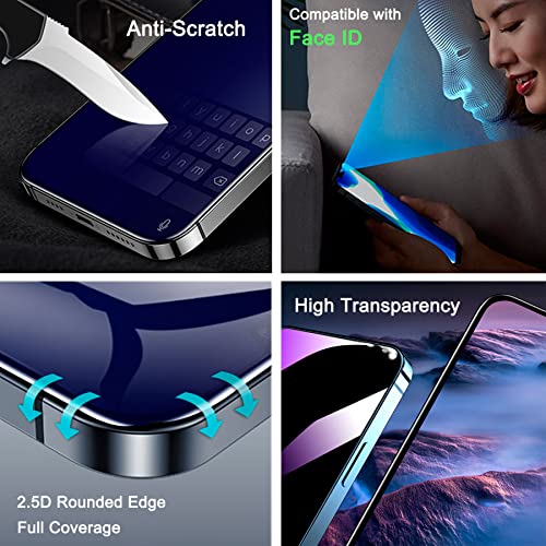 2 Pack Compatible with iPhone 15/iPhone 16 Privacy Screen Protector, Anti-Spy Anti-Blue Light Eye Protection Tempered Glass Film, Scratch Resistant,