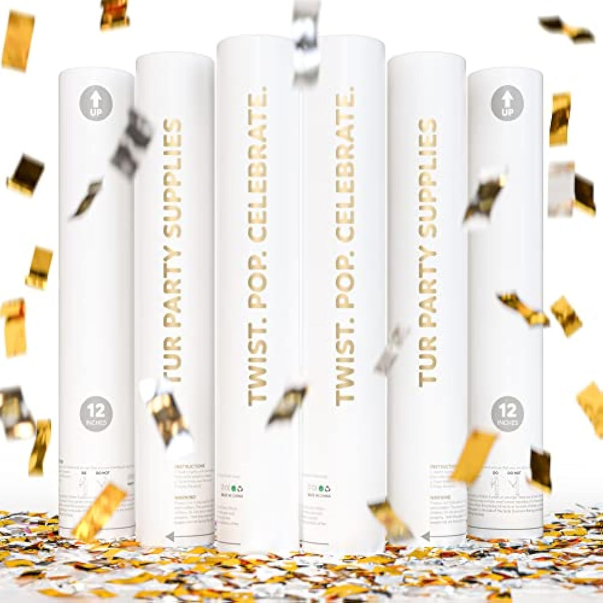 Gold & Silver Confetti Poppers Confetti Cannon | 6 Pack | Party Poppers Decoration For Wedding, Engagement, Graduation, Birthday | Wedding Party Favors | Launches 25 Ft | 12 Inch |