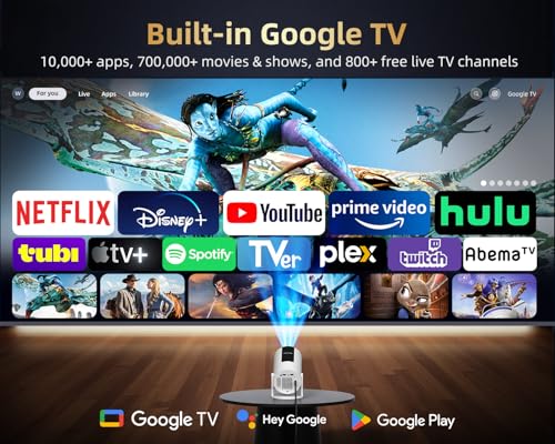[320Ansi/Google Store/Voice Control] Smart Projector With Wifi And Bluetooth, 10,000+ Apps, 4K Uhd Home Theater Portable Mini Movie Projector, Indoor & Outdoor Use [180° & Netflix-Compatible]