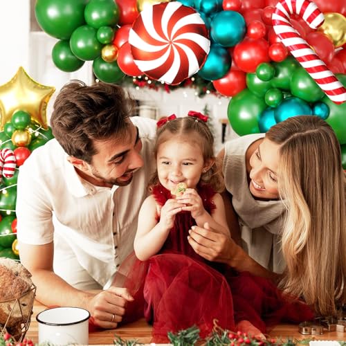 Christmas Balloon Garland Arch kit with 130Pcs Red Green Gold and Candy Balloons Gift Box Star Balloons for Christmas Party Decorations