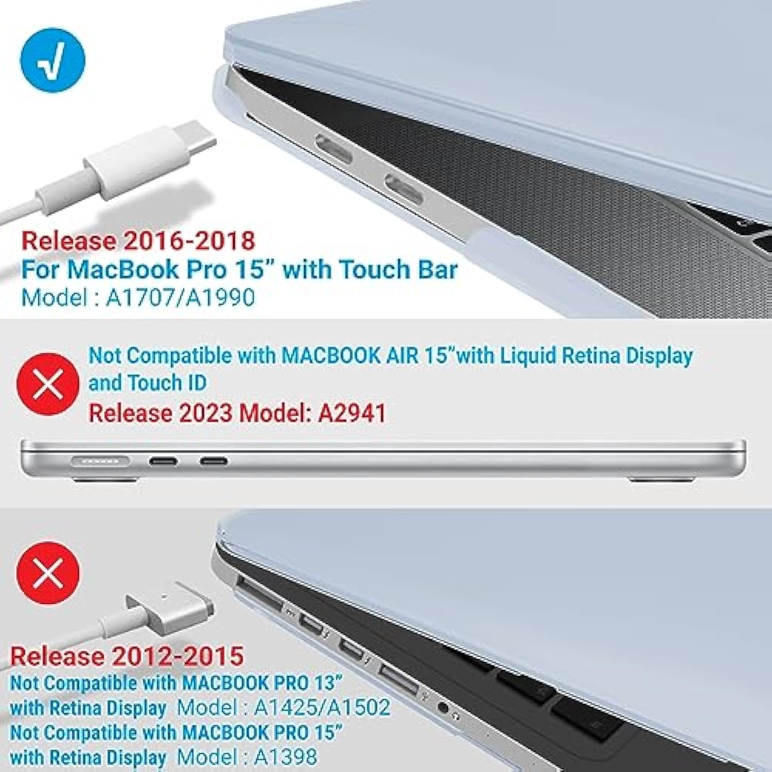 IBENZER Compatible with MacBook Pro 15 Inch Case 2019 2018 2017 2016 A1990 A1707, Plastic Hard Shell Case with Keyboard Cover for Mac Pro 15 Touch Bar, Sierra Blue, T15SIBL+1