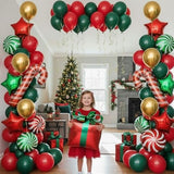 Red hunter Green Gold Christmas Balloon Garland Arch Kit Candy Cane Lollipop Balloons Box Foil Balloons glitter Tinsel Garland for Xmas Balloon Garland Kit Christmas Party Decorations