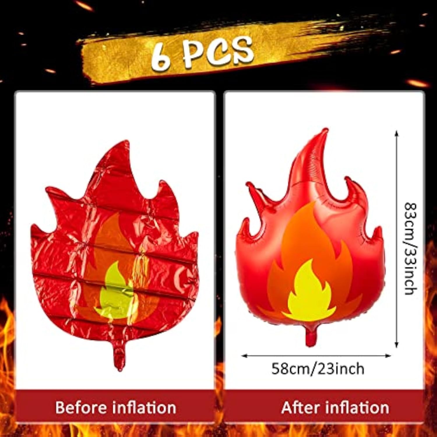 Fire Truck Party Balloons: 32" Firefighter Flame Foil Decor - 6PCS