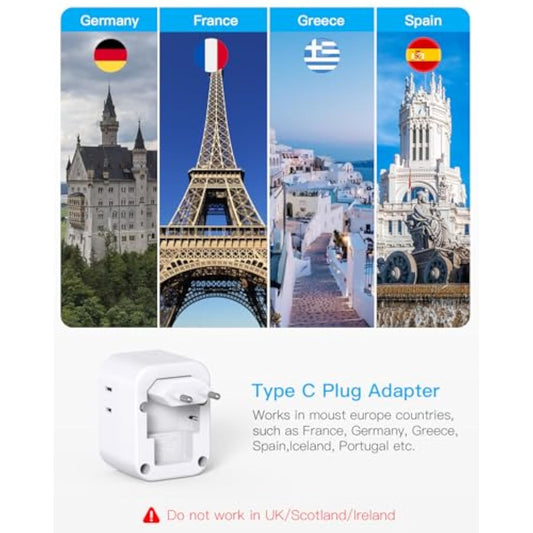 European Travel Plug Adapter, Foldable International Power Adapter, Type C Adapter With 4 Outlets 4 Usb Ports (2 Usb C) For Us To Most Of Europe Eu Italy Spain Greece Portugal France Germany