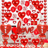 Valentines Day Decorations with I Love You and Red Heart Foil Balloons, Latex Balloons, Fake Rose Petals and Hearts Garland for Valentines Day Party Wedding Anniversary Engagement Decor