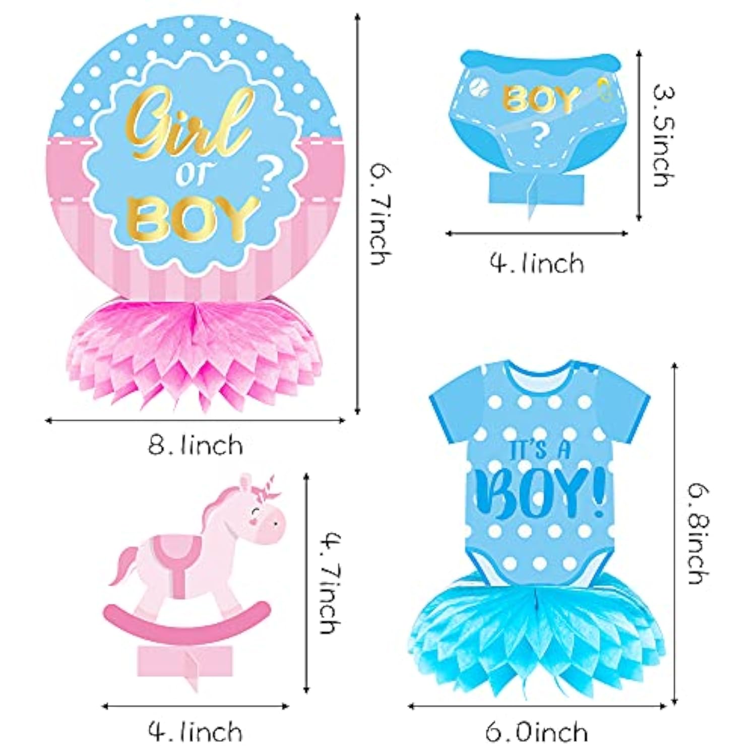 12 Pcs Baby Gender Reveal Honeycomb Centerpieces Table Toppers Blue An
