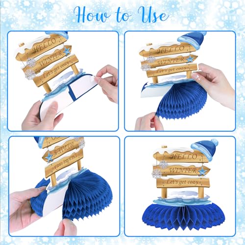 10 Pcs Snowflake Christmas Party Supplies Winter Wonderland Party Decorations Blue White Snowflake Honeycomb Centerpieces Table Decorations for Christmas Holiday Winter Birthday Party Supplies