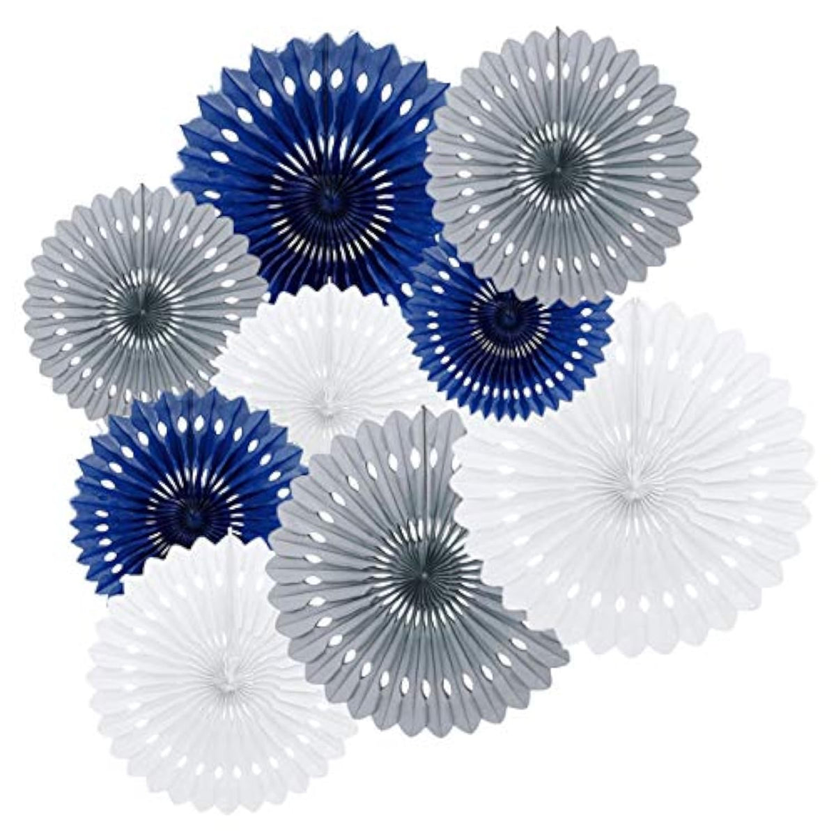 9Pcs Navy Blue Gray White Tissue Paper Party Fan Pom Poms Nautical Baby Boy Shower Navy Wedding 1St Shark Birthday Bachelorette Party Backdrop Home Nursery Wall Hanging Decoration