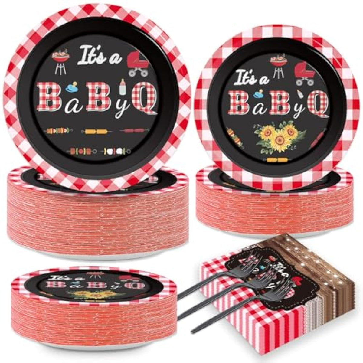 200Pcs Bbq Baby Shower Plates Napkins Baby Q Paper Tableware Set It'S A Babyq Cake Dessert Disposable Dinnerware Rustic Barbecue Party Decoration For Baby Shower Birthday Decor Supplies Serves 50