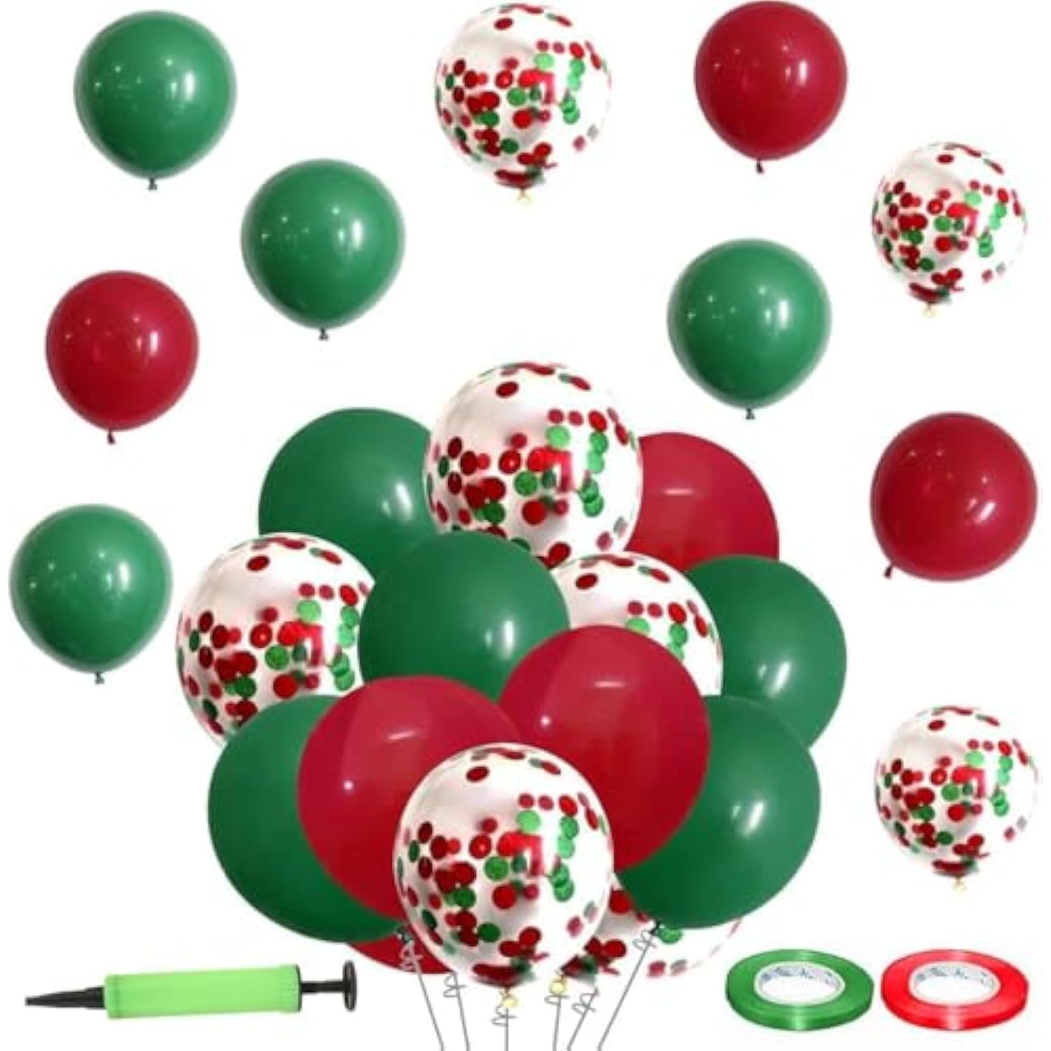 50pc Christmas Confetti Balloon Kit Red, Green & Gold 12-Inch Party Set
