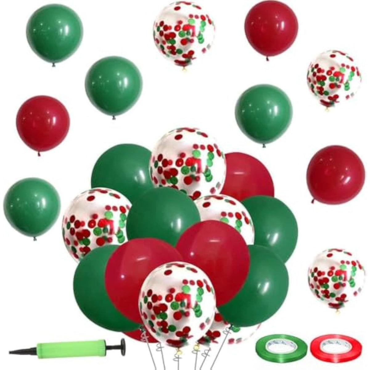 50pc Christmas Confetti Balloon Kit Red, Green & Gold 12-Inch Party Set