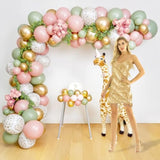 Pink Green Gold Confetti Balloons Retro Latex Set for Easter Jungle Safari Party