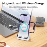 Magnetic Phone Stand With 5,000Mah Battery Charging Stand Desk Portable Charger And Portable Phone Holder With Shooting Grip Handle For Iphone Cellphones (White)