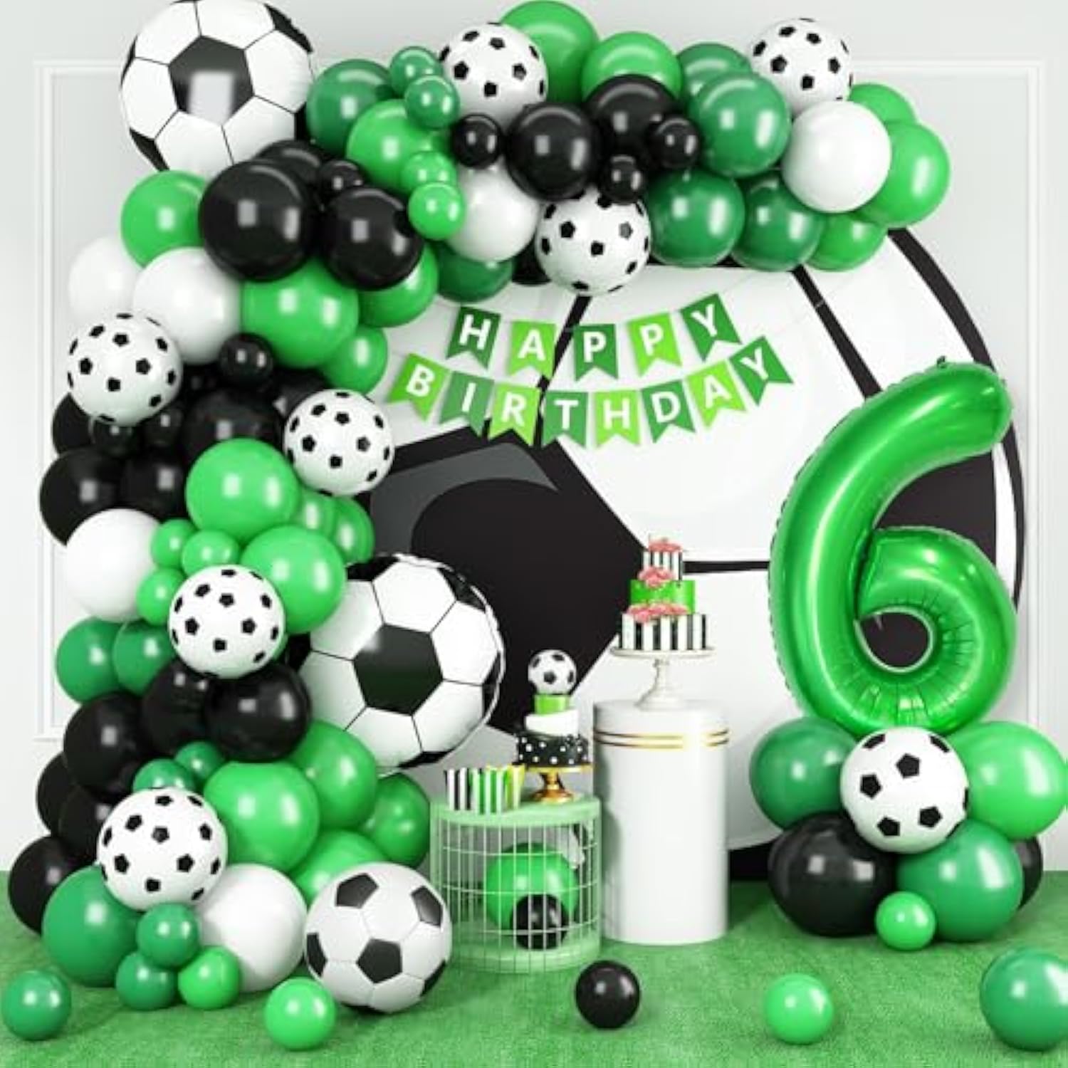 Soccer Balloon Garland Kit | Green 6 Balloons for Boys 6th Birthday Party