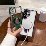 For Samsung Galaxy S25 Ultra Clear Case With Magnetic Ring Stand, [Compatible With Magsafe] Shockproof Plating Soft Case Camera Lens Protector Thin Phone Cover For S25 Ultra 6.9"(Gold)