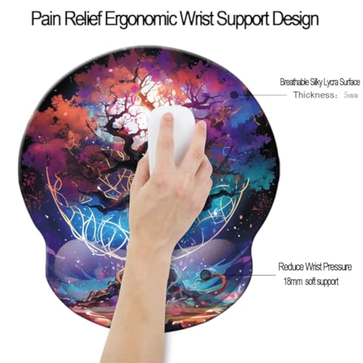 Ergonomic Memory Foam Wrist Support Mouse Pad Comfortable Padded Wrist Mousepads 9In X10In Pain Relief Desktop Mouse Mat (Life Tree Foam)