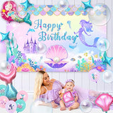 Little Mermaid Party Decorations Birthday Supplies Girls, Pink Purple Balloon Arch & Backdrop Tablecloth & Bobo Balloon Tail Shell Foil Balloon Printed Balloon, Princess Mermaid Birthday Decor