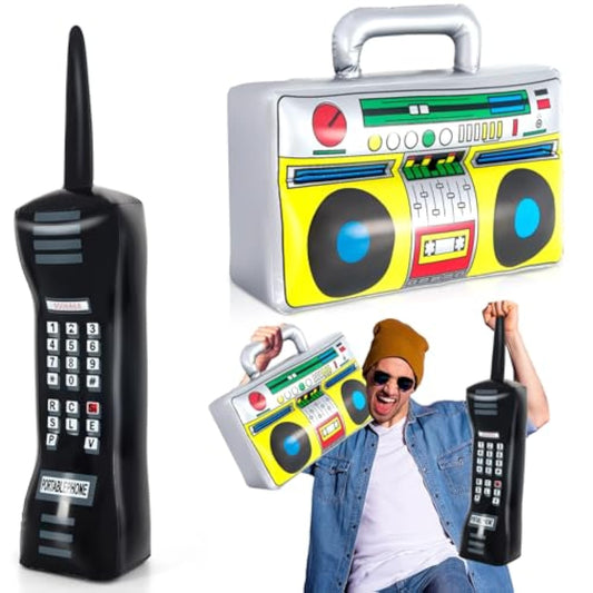 Inflatable Phone And Inflatable Radio Boombox,80S 90S Party Decorations,Hip Hop Party Decoration,Music Themed Party Decorations,Rappers B-Boys Costume Accessory For Disco Retro Theme Party Decorations