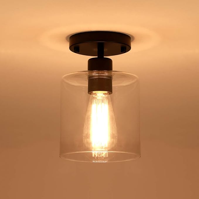 2 Pack Black Semi Flush Mount Ceiling Lights Rustic Matte Black Hallway Fixtures