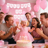 Pink Half Way To One Decorations For Baby Girl, Pink Bow 1/2 Birthday Hat And Pre-Strung Half Birthday Banner For 6 Month 1/2 Birth-Day Party Decorations, Baby Shower Party Photo Shoot