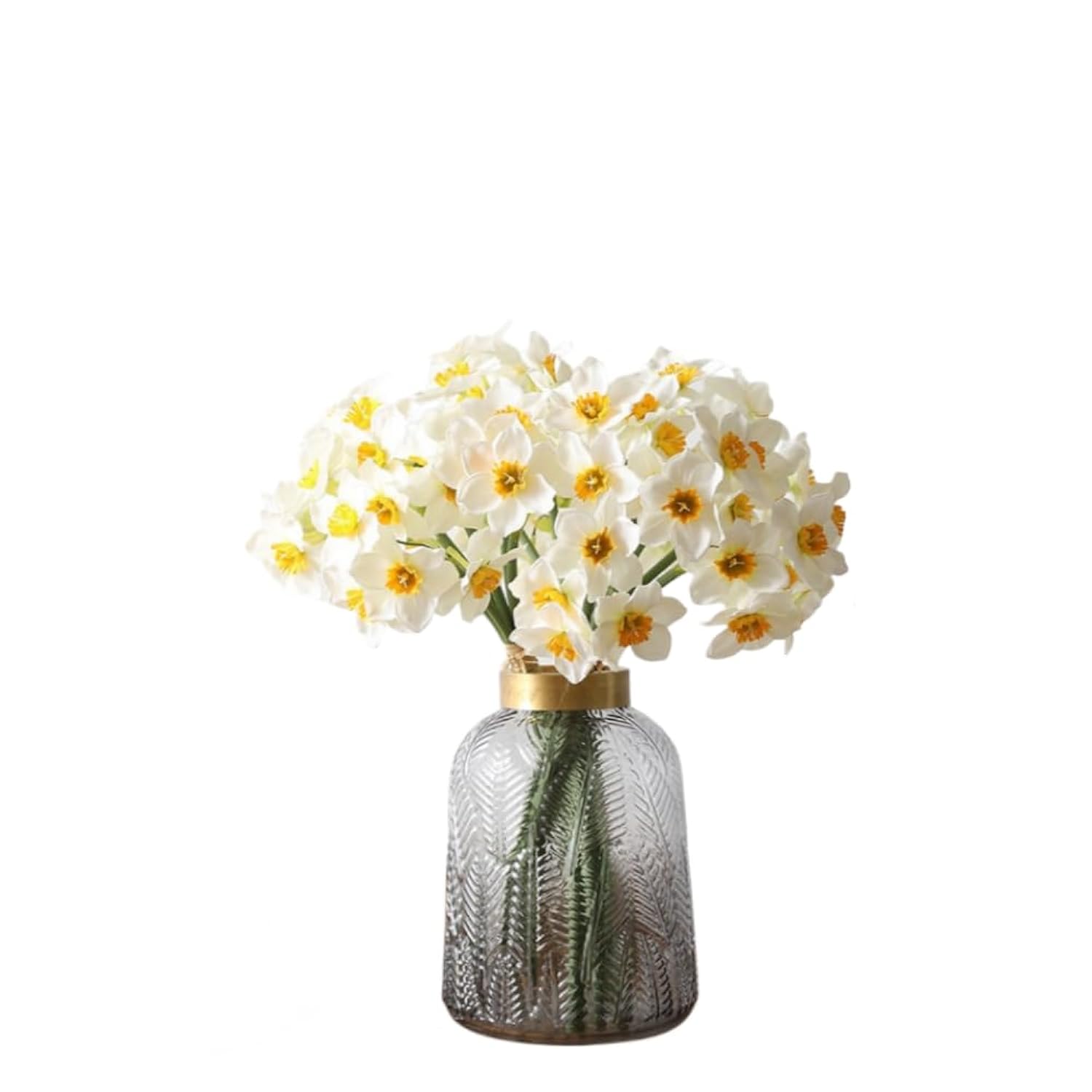 18 Pcs Artificial Flowers White Artificial Daffodils Flowers Real Touch Faux Silk Daffodils Flowers With Stems Flower Arrangement For Party Wedding Office Home Decor (White)