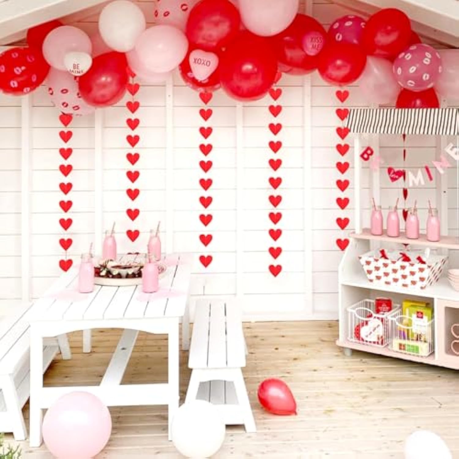 Red Heart Romantic Party-Decorations Garland - 62Ft Glitter Special Night Galentines Hanging Streamers Banner,Valentines Girl Wedding Anniversary Baby Bridal Shower Birthday Decor Supplies