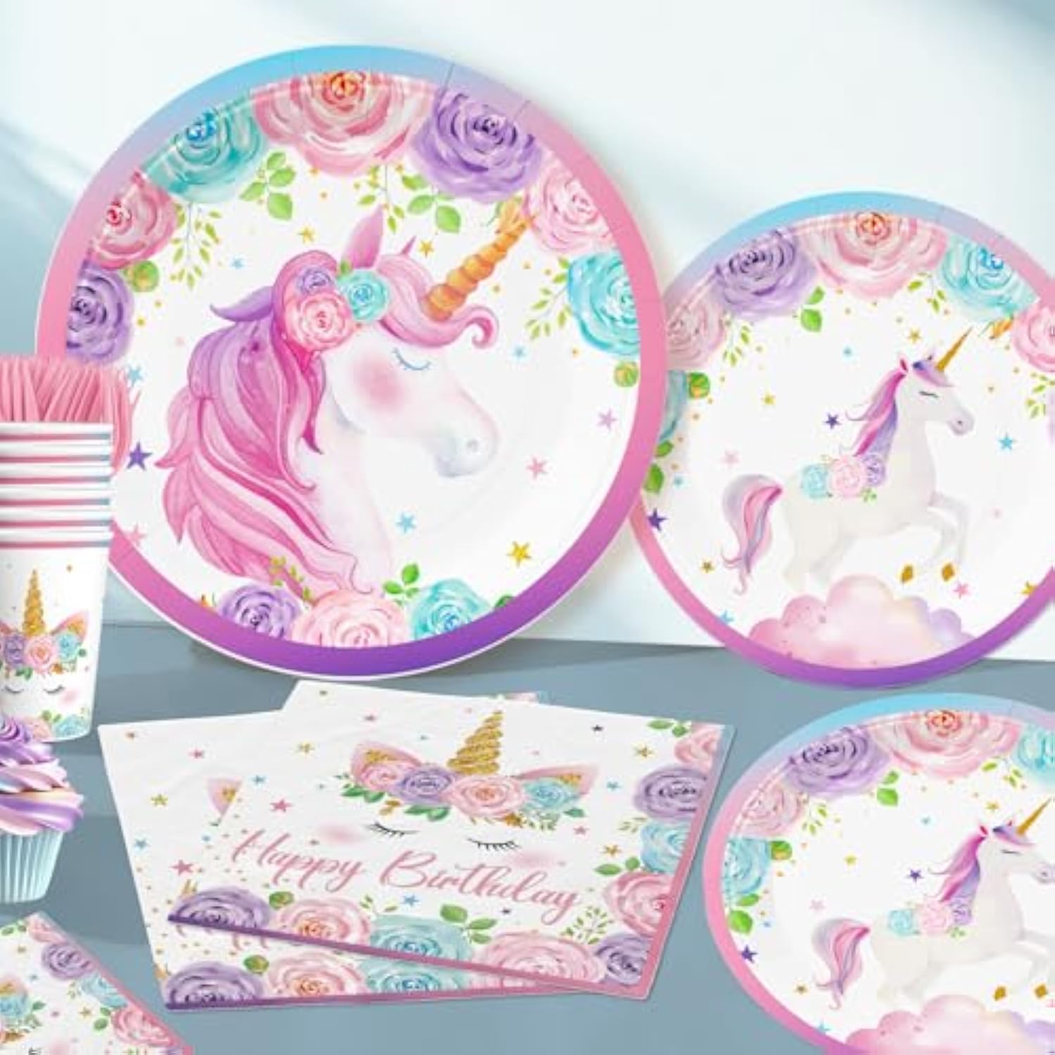 246pcs Unicorn Birthday Set with Plates & Supplies for 20 Guests
