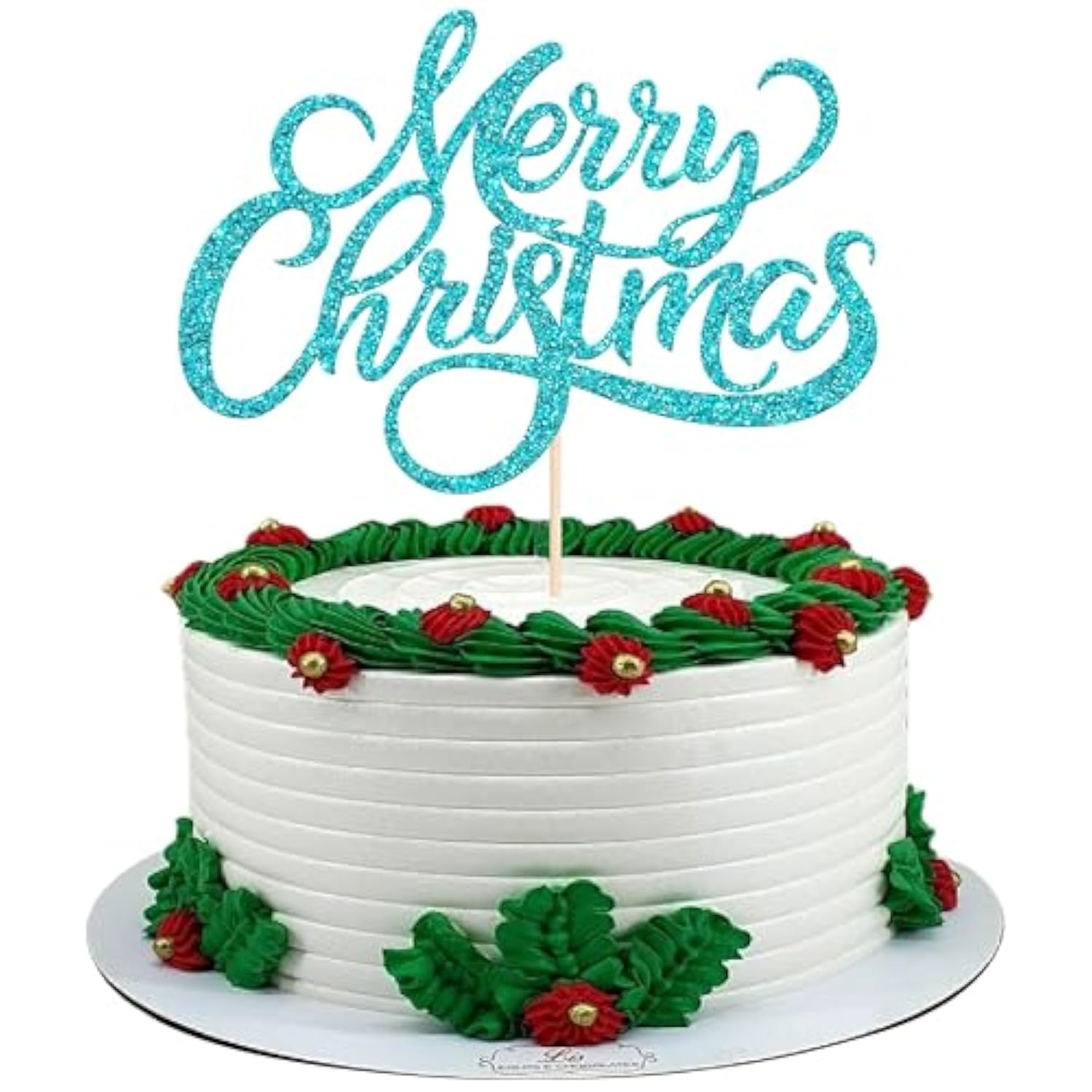 Glitter Blue Merry Christmas Cake Topper Festive Holiday & New Year Decor