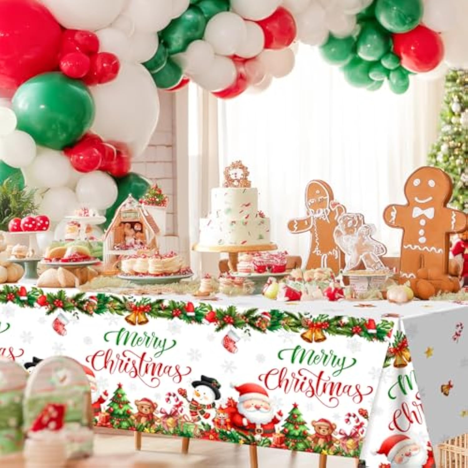 3 Pcs Merry Christmas Tablecloth Christmas Party Table Cover Santa Snowman Gingerbread Table Cloth For Xmas Holiday Party Decorations 108 X 54 Inch