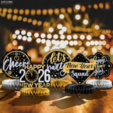 9 Pcs Black Gold New Year 2026 Table Centerpieces Party Supplies